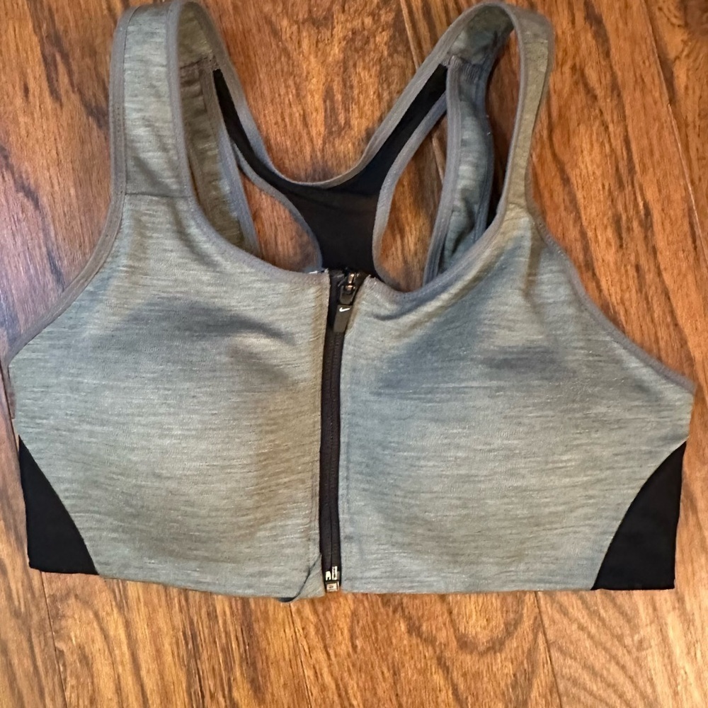 Nike Gray and Black High-Impact Sports Bra with Racerback